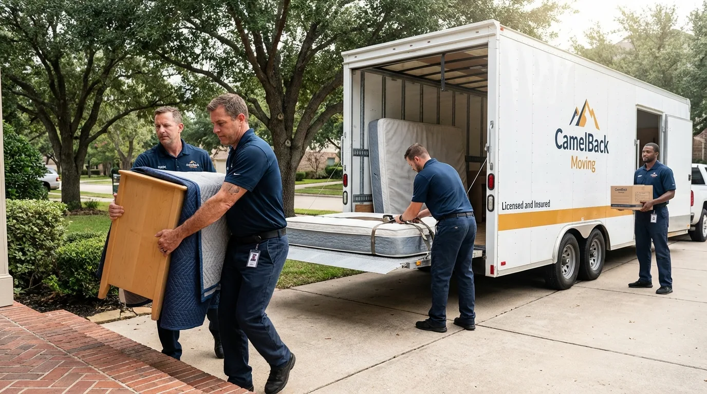 Crew loading residential truck for cross-state move from Alton, MO